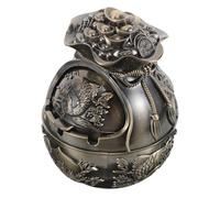 FOMIYES Cendrier Vintage en Alliage de Zinc avec Couvercle, Construction Robuste et Portable, pour Balcon et Bureau, Design Artistique de Poisson