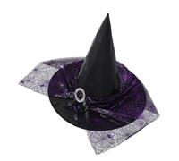 FOMIYES Chapeau De Sorcière Halloween Femme En Polyester Noir Imprimé Toile D'araignée Violet, Large Bord Effilé, Léger Et Respirant, Accessoire Fête Costumée Pour Adultes