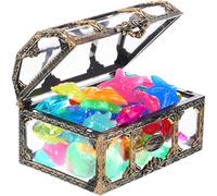 FOMIYES Coffre au Trésor Pirate avec 1 Coffret 30 Pierres Précieuses Lumineuses Colorées 30 Diamants en Plastique, Jouets de Plongée pour Piscine et Couleur Aléatoire Style Aléatoire
