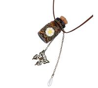 FOMIYES Collier Pendentif Bouteille à Souhaits en Verre Vintage, Long Collier Pendentif Marguerite Sculptée, Cordon en Cuir Noir, Bijoux de Cou Décoratifs pour Femmes, Présent