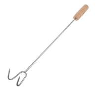 FOMIYES Crochet à Viande Double en Acier Inoxydable 6 Mm avec Longue Poignée en Bois sans Aimant, Outil Multifonction pour Barbecue, Camping et Pique-niques, Ustensile de Grillades