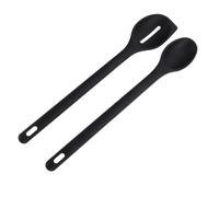 FOMIYES Cuillères à Mélanger Cuisine en Silicone Alimentaire, Lot de 2 Set de Pièces Grand Modèle Noir, Cuillères à Trous Pratiques pour Saladier et Cuisson, Ustensiles Réutilisable