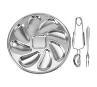 FOMIYES Ensemble Assiette Huîtres en Acier Inoxydable Plateau de Service pour Hôtel Cuisine Pince et Fourchette