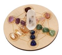 FOMIYES Ensemble de Colonnes de Cristal Naturel 7 Étoiles pour Divination Planche en Bois Solide, Pierres de Yoga Énergétiques, Accessoires de Divination Portables pour Autel Wiccan,