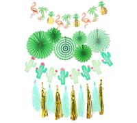 FOMIYES Ensemble de Décorations Hawaïennes Éventails en Papier et Guirlande à Pompons, Papier Résistant, Facile à Décorer pour Fête d'anniversaire Cactus ou Enterrement de Vie de Jeune