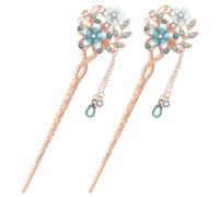 FOMIYES Épingle à Cheveux Double Fleur en Alliage et Résine Bleu, Style Chinois Vintage, 2 Pièces, Accessoire Coiffure Sécurisé et Décoratif pour Honorer les Traditions Anciennes