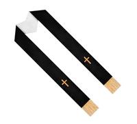 FOMIYES Étole de Mariage Réversible Double Face pour Pasteur Femme - Châle Brodé en Croix Pompons - 135 CM - Noir et Blanc - Cape-Châle Légère et Respirante pour Cérémonie Religieuse et