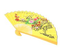 FOMIYES Éventail Mural Chinois Décoratif en Bois et Papier 0,5x0,9 M Jaune Motif Oiseaux et Fleurs, Grand Éventail Pliable Suspendu pour Décoration Murale Asiatique, Mariage et Studio