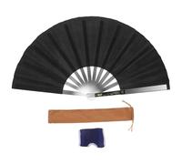 FOMIYES Éventail Pliable Chinois en Acier Inoxydable 65 X 34 Cm Noir Uni Protège-Main et Paquet de Rangement, Éventail Portable pour Kung-fu, Tai-chi et Danse Artistique, Accessoire