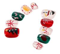 FOMIYES Faux Ongles à Coller pour Noël Thème Bonhomme Canne à Sucre Ongles Courts pour Fêtes Stickers Sapin de Noël