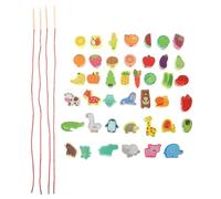 FOMIYES Jeu de Perles à Lacer Bois 42 Pièces Animaux Fruits pour Garçon et Filles Coordination Œil-Main Construction de Soi Activité Préscolaire Boîte Plastique Petit Format