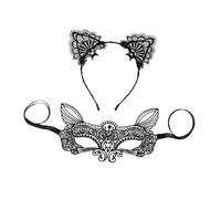FOMIYES Lace Hair Hoop And Cosplay Eye Mask Set With Cat Ear Design Lightweight Comfortable Lace Eye Patch For Party And Costume