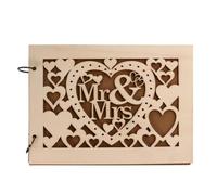 FOMIYES Livre D'or pour Mariage en Bois Sculpté Créatif Découpe Cœur 20 Pages Registre de Présence Élégant pour Anniversaire de Mariage