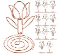 FOMIYES Lot de 10 Porte-mémos Tulipes en Métal Rose Doré, Supports à Pince pour Photos, Cartes et Numéros de Table, Décorations de Mariage et Bureau, Clips Compacts et Réutilisables