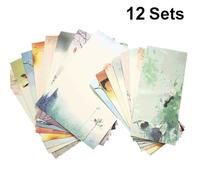 FOMIYES Lot de 12 Set de Sets de Ensembles de Papiers à Lettres et Enveloppes en Papier Léger Style Chinois Imprimé 4 Feuilles et 2 Enveloppes Papeterie Pratique pour