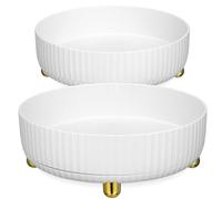 FOMIYES Lot de 2 Boîtes de Rangement Cosmétiques à Plateau Rotatif 360° en Polypropylène Blanc Perle, Grosse et Petite Tailles, Organisateur pour Maquillage et Soins Peau, pour Bureau