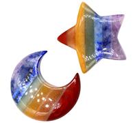 FOMIYES Lot de 2 Ornements en Agate Cristal de Lune et Étoile Colorées, Pierres Naturelles Décoratives pour Maison, Décoration Murale et Fêtes, Accessoires Décoratifs Compacts et Élégants