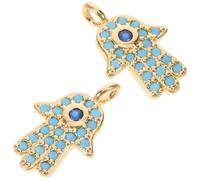 FOMIYES Lot de 2 Pendentifs Breloques en Laiton 18K Doré Zircones Breloques Main Hamsa DIY pour Création de Bijoux Porte-Clés Boucles D’Oreilles et Bracelets Ésotériques Protection