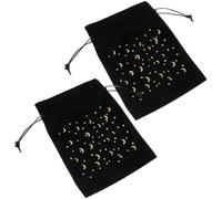 FOMIYES Lot de 2 Pochettes de Rangement en Velours Noir à Cordon pour Cartes de Tarot et Petits Objets Paquet Présent Décoratif Motif Étoiles et Lune pour Bijoux et Accessoires