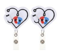 FOMIYES Lot de 2 Porte-Badges Rétractables en Fil Extensible Clip Rotatif Porte-Étiquette Nominative de Cœur pour Infirmières et Usage Bureau Badge d'Identification Pratique et Léger