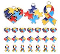 FOMIYES Lot de 24 Pendentifs en Alliage Coloré pour Bijoux DIY Breloques Puzzle Autisme Incarné Matériel Création Colliers Décorations à Suspendre pour Bracelets et Boucles D’Oreilles