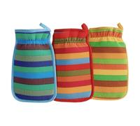 FOMIYES Lot de 3 Moufles Exfoliants Double Face en Rayonne Design Rayé Élégant, Éponge Corporelle Confortable pour Bain et Hammam, Accessoire de Bain