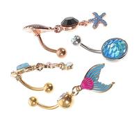 FOMIYES Lot de 4 Anneaux de Nombril Tortue et Fleurs Bijoux en Acier Inoxydable Piercings Chics pour Femmes Accessoires de pour Anniversaire et Saint-Valentin
