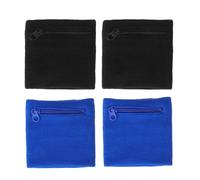 FOMIYES Lot de 4 Bracelets de Sport pour Homme Poche Zippée, Bandeaux de Poignet en Coton Élastique Respirant, Noir et Bleu Roi, pour Course, Cyclisme et Musculation