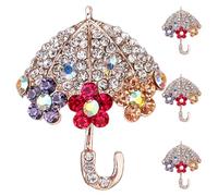 FOMIYES Lot de 4 broches parapluie scintillantes : épingles à revers en alliage avec strass brillants, idéales pour robes, manteaux et foulards. De magnifiques bijoux pour événements officiels.