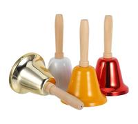 FOMIYES Lot de 4 Cloches à Main Puissantes en Métal Poignée Ergonomique - Sonnette de Table pour Personnes Âgées Bureau Hôtel - Couleurs Blanc Jaune Doré et Rouge Électrolytique -