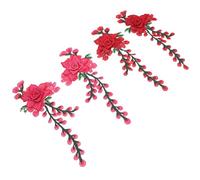 FOMIYES Lot de 4 Patchs en Tissu Brodé à Fleurs Appliques en Polyester 10X24 CM Couleurs Rouge et Rose Fuchsia Décorations Vintage pour Vêtements Couture et Bricolage Créatif