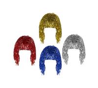 FOMIYES Lot De 4 Perruques à Paillettes Argentées, Dorées, Rouges Et Bleues, Courtes, En Soie Haute Température, Pour Cosplay Et Soirées Costumées, Accessoires De Fête Colorés