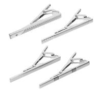 FOMIYES Lot de 4 Pinces à Cravate Argentées en Métal, Ensemble Élégant pour Bureau et Mariage, Maintien Fiable pour Cravates Classiques ou Fines, Accessoires pour Garçons D'honneur