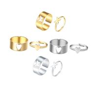 FOMIYES Lot De 4 Set De Paires De Bagues De Couple En Alliage Et Cœur, Style Créatif Mixé, Bijoux De Main Unisexes Pour Usage Quotidien Et Occasions Variées