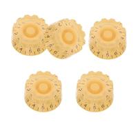 FOMIYES Lot de 5 Boutons de Potentiomètre Rotatifs pour Guitare Électrique, en Plastique Jaune Clair Inscriptions Noires, Design Chapeau Haut-de-forme, Commande Précise du Volume