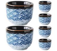 FOMIYES Lot de 6 Mini Tasses à Thé en Céramique Japonaise, Gobelets D'eau Compacts Bleu Motif Vague Marine, Service à Thé Pratique pour Maison et Bureau