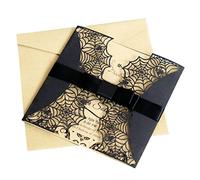FOMIYES Lot de 8 Cartes d'invitation pour Halloween - Motif Toile d'araignée - Noires - avec nœud - pour Halloween et fêtes de fiançailles