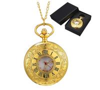 FOMIYES Montre de Poche Mécanique Vintage en Alliage Doré Unisexe à Chiffres Romains avec Étui Noir Compact pour Usage Quotidien et Collectionneur