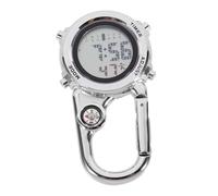 FOMIYES Montre de Poche Multifonction Extérieure Boussole Mousqueton Acier Inoxydable Argenté Cadran Noir Mini Montre à Clipser pour Randonnée Escalade et Activités en Plein Air