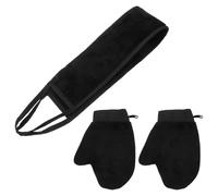 FOMIYES Moufles Exfoliants 3 Pièces en Tissu Doux Noir - Ensemble de Moufles et Serviette Exfoliante pour Peau Sensible - Accessoires Bain pour Soin Corporel et Gommage