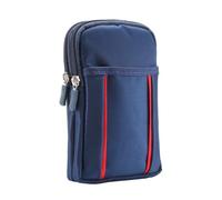 FOMIYES Paquet Banane de Voyage Unisexe 6,3 Pouces en Denim Bleu et Rouge, Pochette Double Couche Zippée en Nylon, Paquet Ceinture Pratique pour Téléphone Portable et Loisirs en Extérieur