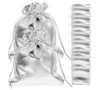FOMIYES Paquet Présents à Cordon Coulissant Argentés 9 X 12 Cm, Lot de 30 Pochettes en Tissu Multifonctions, Paquet D'emballage Pratiques pour Bijoux, Fêtes, Noël et Présents Créatifs