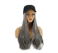 FOMIYES Perruque à Chapeau Perruque Longue Ondulée Grise avec Accessoire Mode pour Événements Facile à Entretenir et Fabriquée Fibres Synthétiques Haute Température