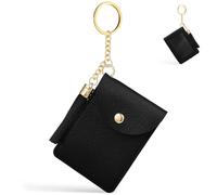 FOMIYES Petit Porte-Cartes en Cuir PU Noir avec Pompon et Anneau Porte-clés, Compact et Sécurisé pour Cartes de Crédit, Cartes D'identité et Monnaie, pour Usage Quotidien et Sorties