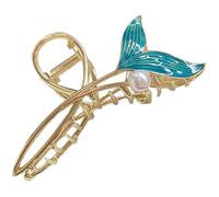 FOMIYES Pince à Cheveux Grandes Griffes Antidérapantes en Métal Bleu Décor Perles de Queue de Poisson Accessoire Coiffure pour Femmes Cheveux Épais Usage Quotidien et Présent