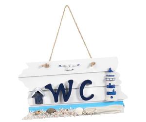 FOMIYES Plaque Wc En Bois Sculptée À La Main 8.58X4.61 Pouces Panneau De Signalisation Méditerranéen Nautique À Suspendre Décoration Murale Thème Phare Pour Salle De Bain