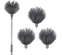 FOMIYES Plumeau Télescopique avec Manche Extensible, 3 Têtes Interchangeables en Microfibre, Dépoussiéreur pour Toiles D'araignée et Ventilateurs de Plafond, Nettoyage Intérieur