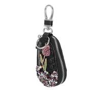 FOMIYES Pochette pour Porte-clés Voiture Bling Rose en PU Noir | Rhinestones Intégrés, Style Chic Élégant, pour Télécommande Auto et Clés Maison, Usage Quotidien