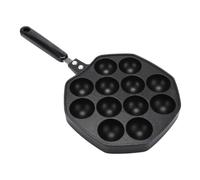 FOMIYES Poêle à Takoyaki en Aluminium Noir, 12 Alvéoles, Surface Lisse | Outil de Cuisson pour Boulettes de Poulpe et Œufs, Facile à Nettoyer, Design Ergonomique, Longue Durée
