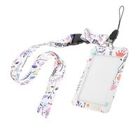 FOMIYES Porte-badge à Motif Floral Blanc, Porte-carte D’identité Multifonction Petit Format, Résistant à L’usure avec Cordon Facile à Transporter, Couverture pour Carte Étudiante et Badge